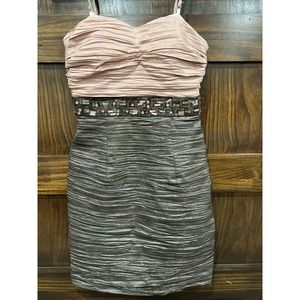 Morgan & Co Dress‎ Women 3/4 Pink Brown Mini Dress Removable Straps Colorblock